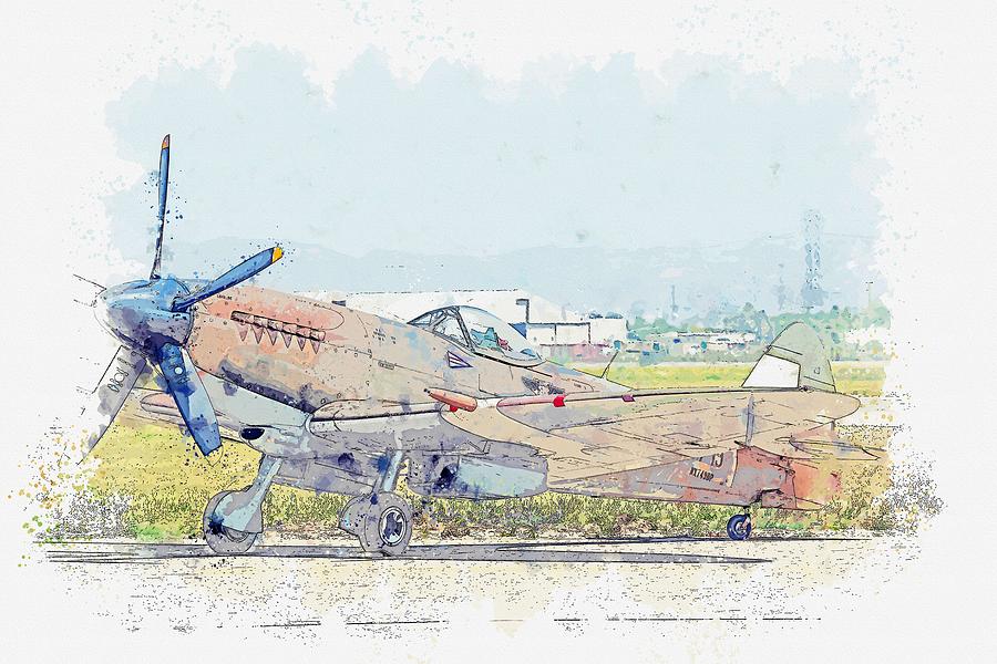 Supermarine Spitfire Mk XIV watercolor by Ahmet Asar Painting by Celestial Images