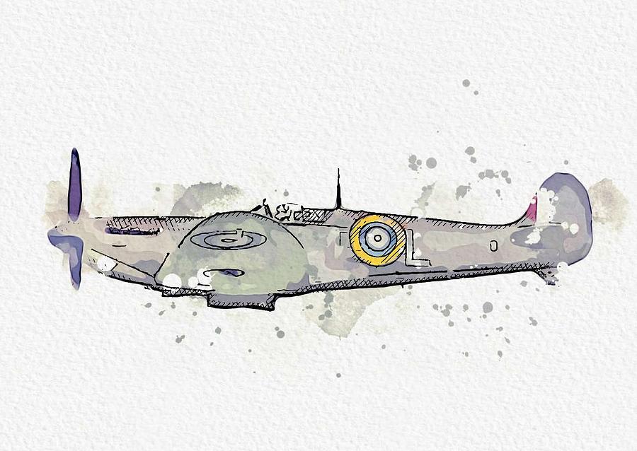 Supermarine Spitfire watercolor by Ahmet Asar Painting by Celestial Images