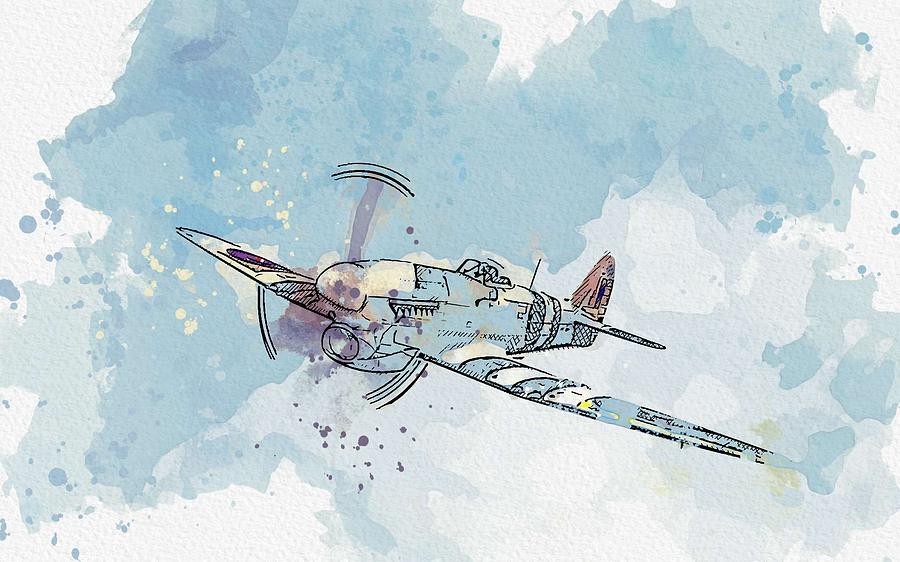 Supermarine Spitfireair War Thunder Jet watercolor by Ahmet Asar Painting by Celestial Images