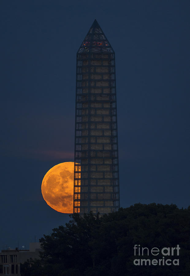 Supermoon and Monument Photograph by NASA Bill Ingalls