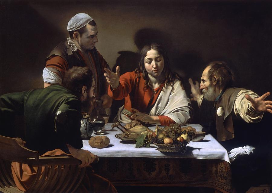 Supper at Emmaus, 1601, Oil on canvas, 141 x 196 cm. CARAVAGGIO. JESUS. CRISTO RESUCITADO. Painting by Caravaggio -c 1570-1610-