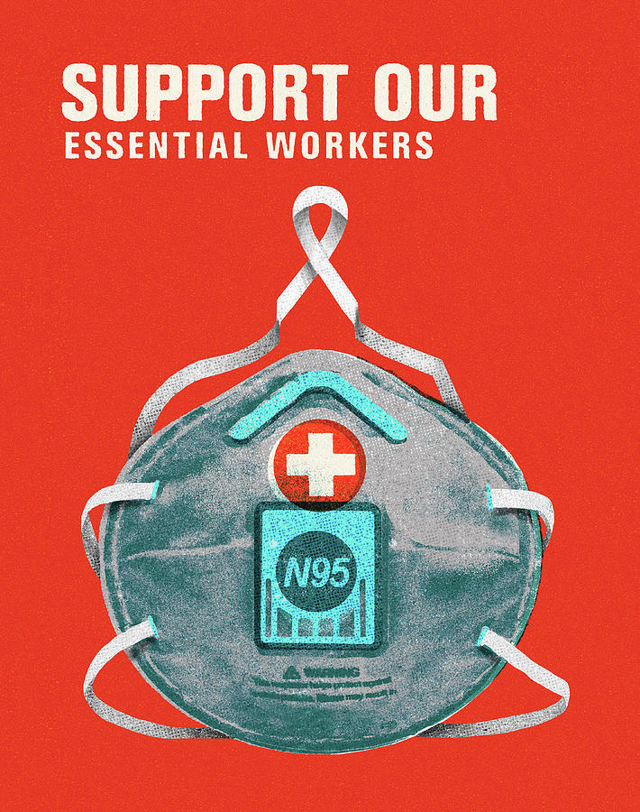Vintage Drawing - Support Our Essential Workers Face Mask by CSA Images