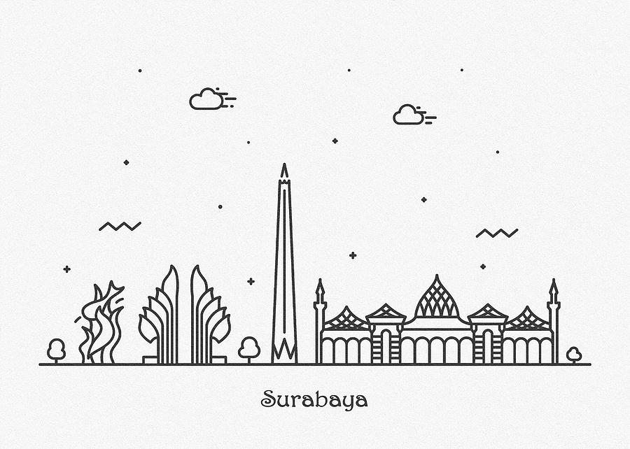Surabaya Cityscape Travel Poster Drawing by Inspirowl Design