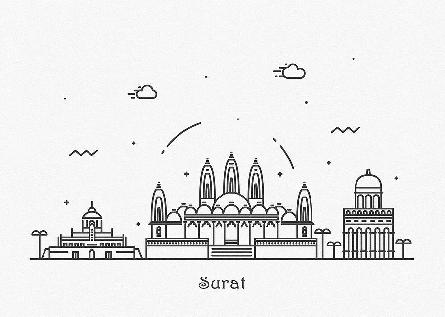 Surat Cityscape Travel Poster Drawing by Inspirowl Design