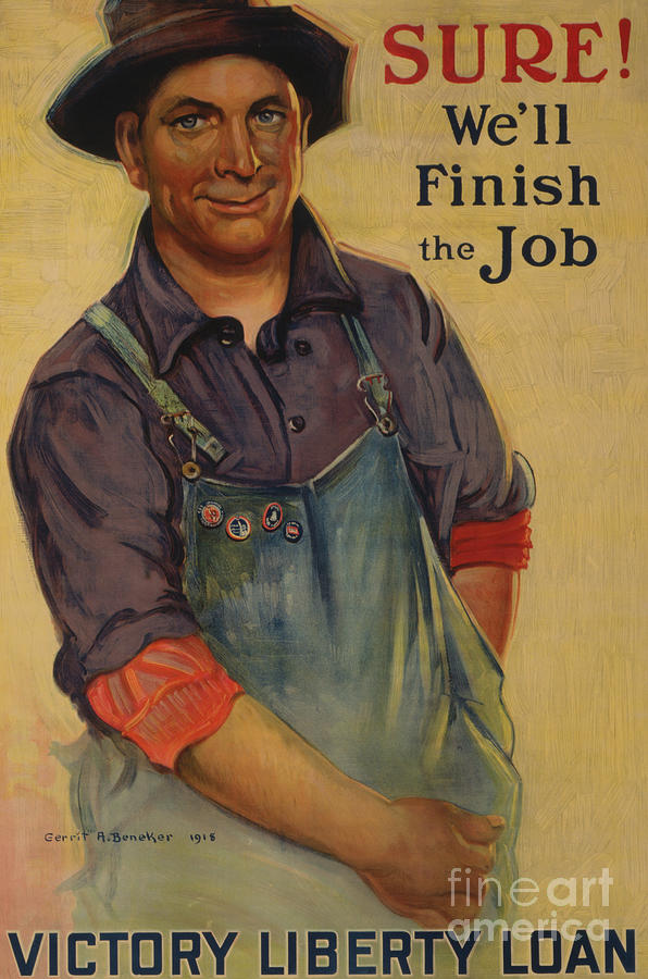 Sure, We will finish the job Victory Liberty Loan, 1918 Painting by Gerrit Albertus Beneker