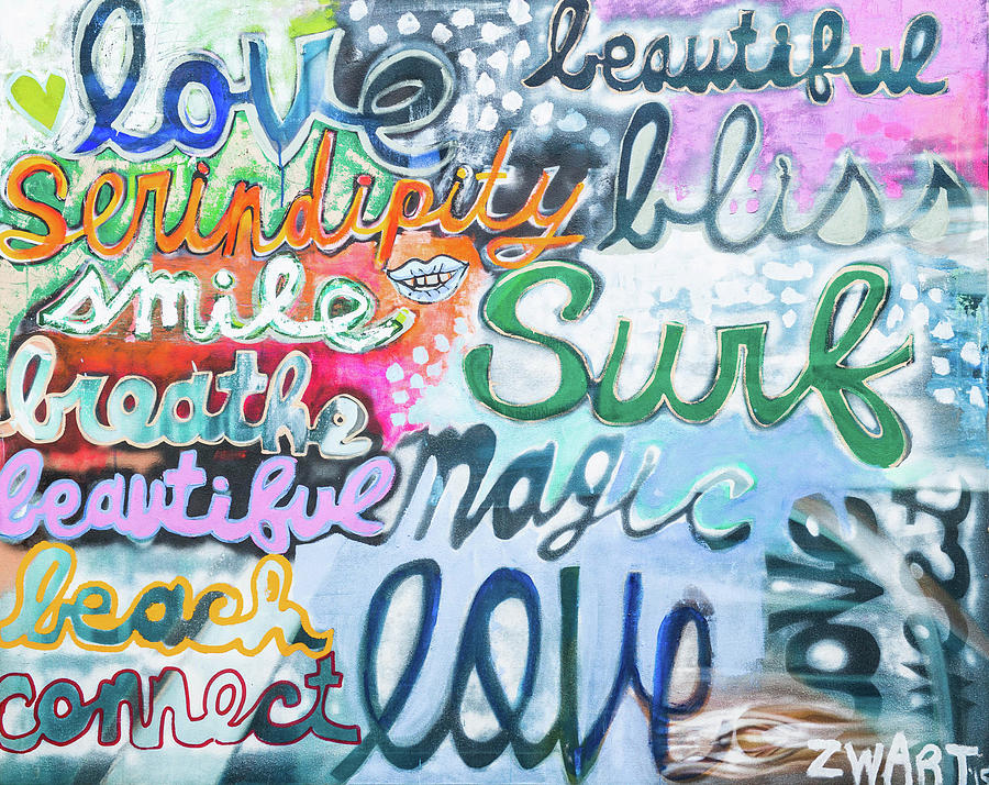 Typography Painting - Surf And Love Words by Zwart