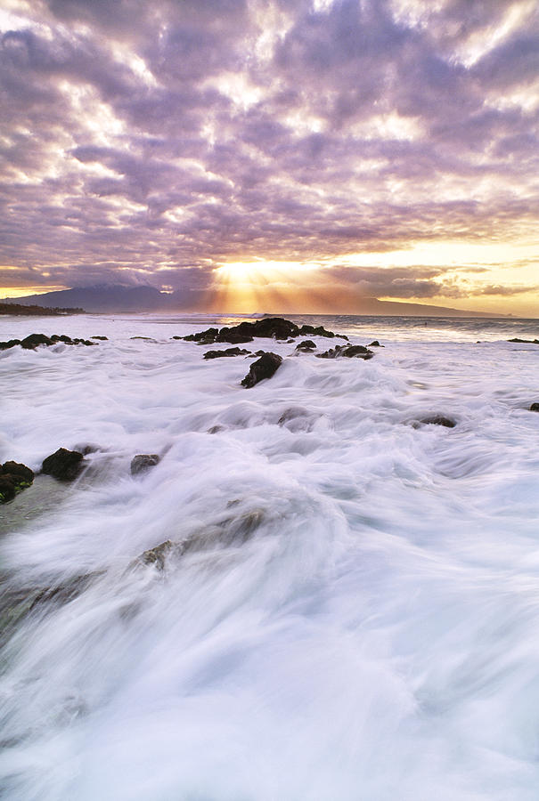 Surf At Sunset, Hawaii Photograph by Mint Images