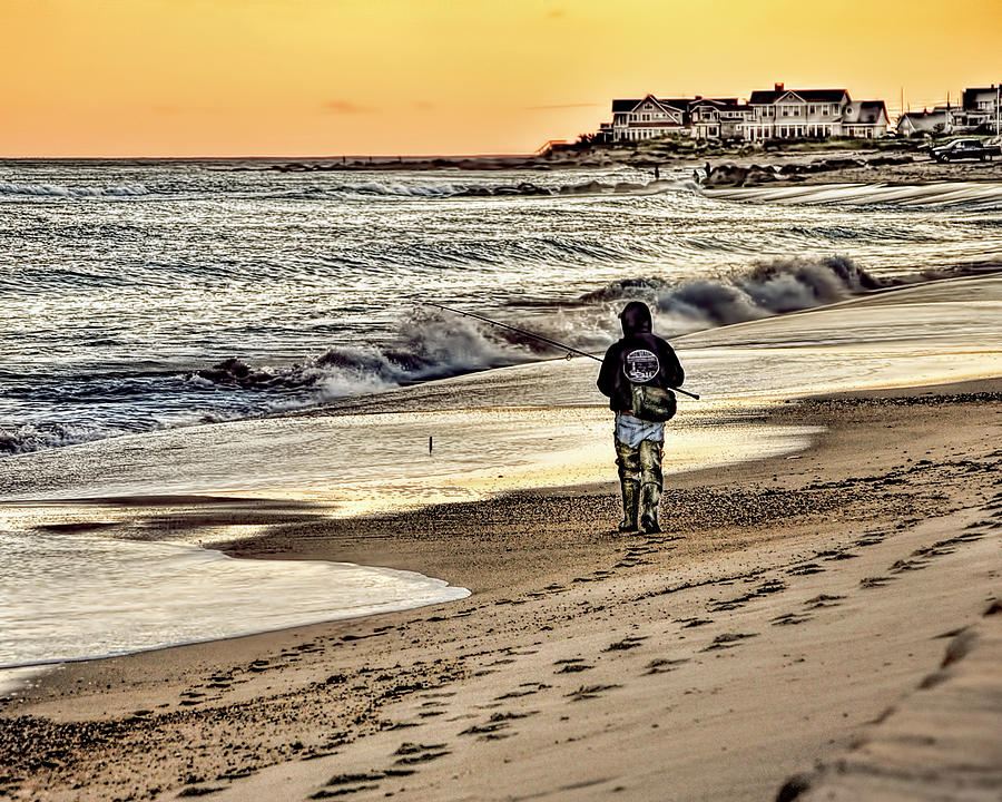 Surf fishing at beach in Rhode Island Photograph by Cordia Murphy