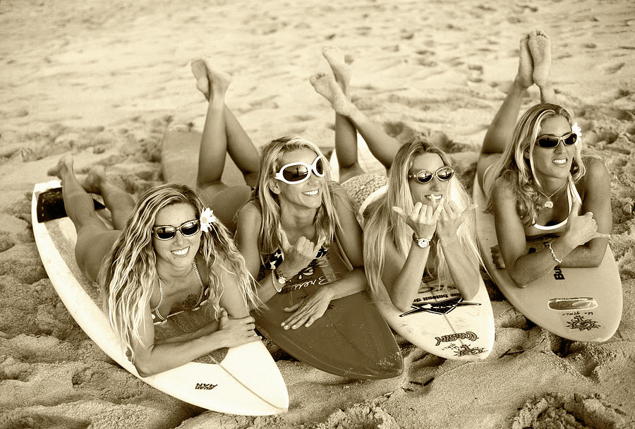 Surf Girls - sepia Photograph by Sean Davey