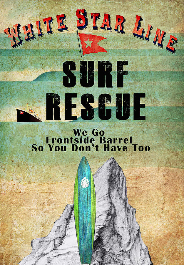 Vintage Digital Art - Surf Rescue Poster by Greg Sharpe