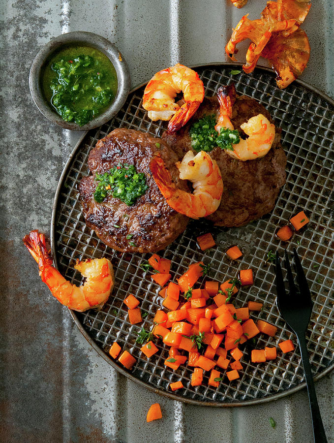 Surf &amp; Turf With Meatballs, Prawns And Sweet Potatoes Photograph by Udo ...