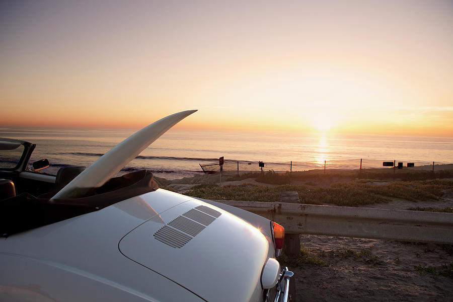 Surfboard In Convertible Car Next To Photograph by Eternity In An Instant
