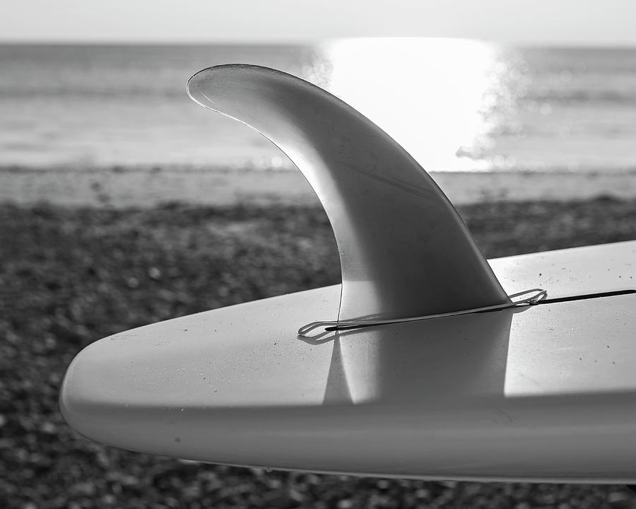 Surfboard ready to go on Duxbury Beach Duxbury MA Sunrise Black and White Photograph by Toby McGuire