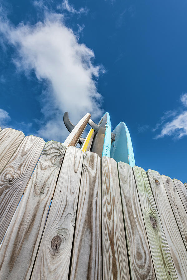 Surfboards Behind A Wooden Wall, Fort Myers Beach, Florida, Usa Photograph by Helge Bias