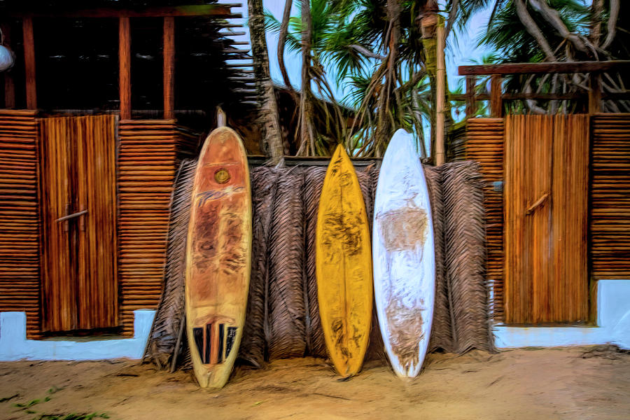 Surfboards Island Style Under the Palms Photograph by Debra and Dave Vanderlaan