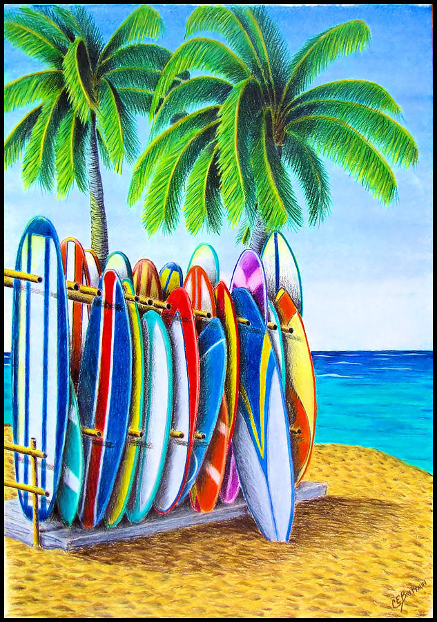 Surfboards On The Beach Drawing by Chad Brittain