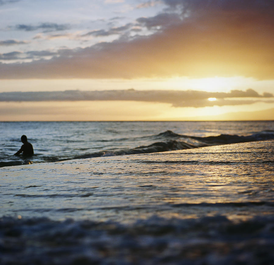 Surfer And Waves At Sunset Photograph by Danielle D. Hughson