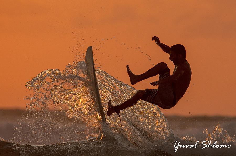 Surfer At Sunset Photograph by Yuval