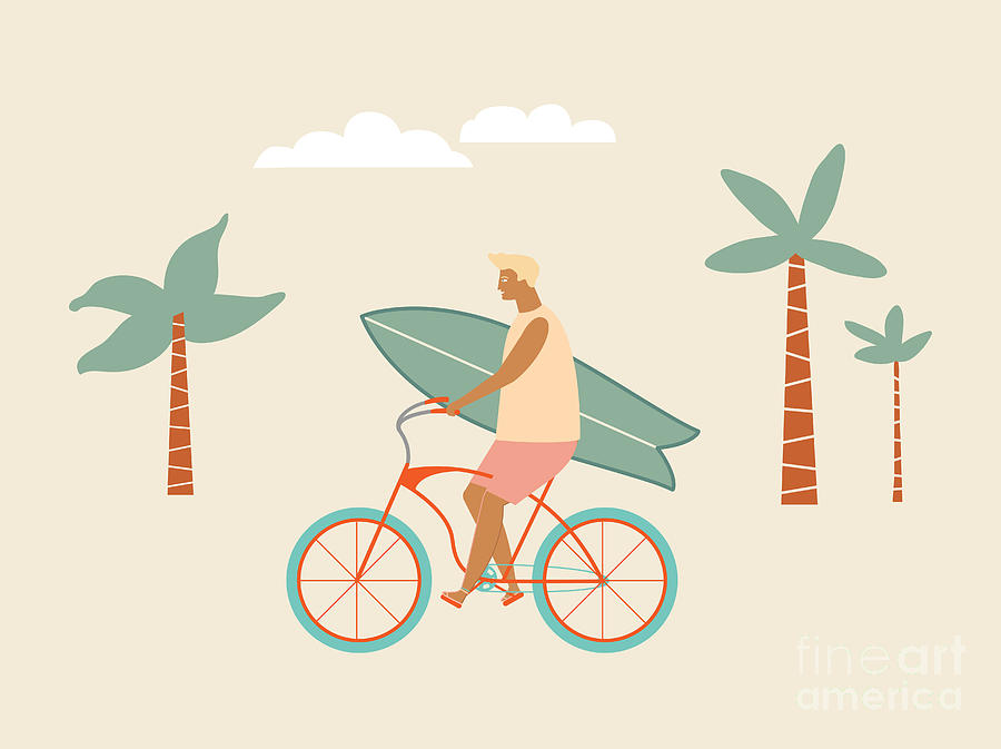 Bicycle Digital Art - Surfer Bicycle Rider With Surfboard by Nicetoseeya Bicycle Digital Art - Surfer Bicycle Rider With Surfboard by Nicetoseeya
