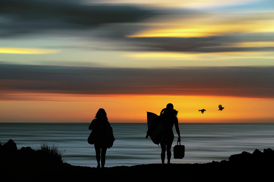 Surfer Girls Silhouette Digital Art by Christopher Johnson