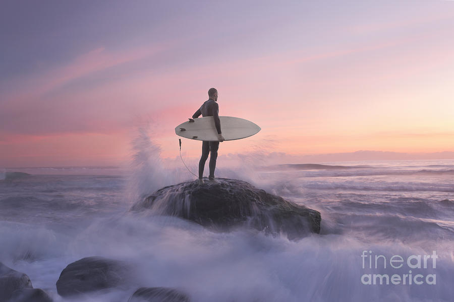 Surfer On Rock Against Sunset, Water Photograph by Stanislaw Pytel