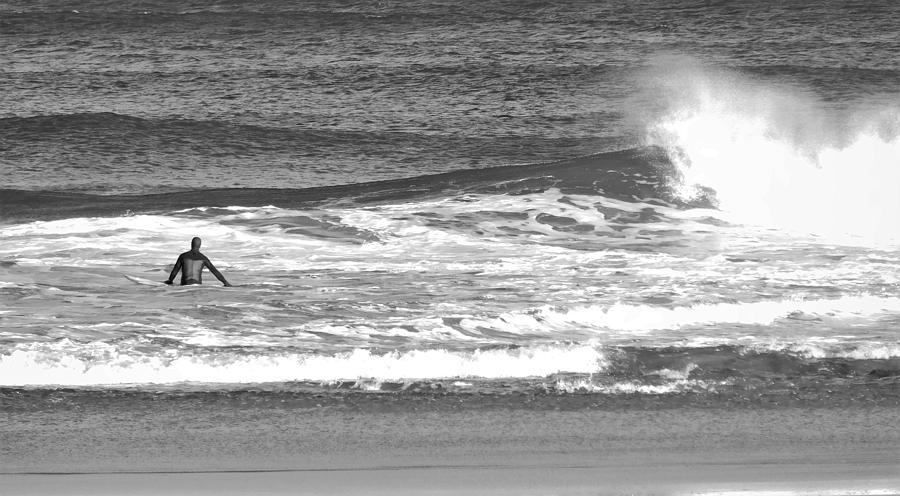 - surfer short sands, York ME. black and white  Photograph by THERESA Nye
