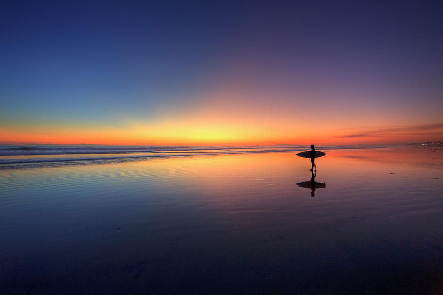 Surfer Walking On Rainbow Photograph by Eric Lo