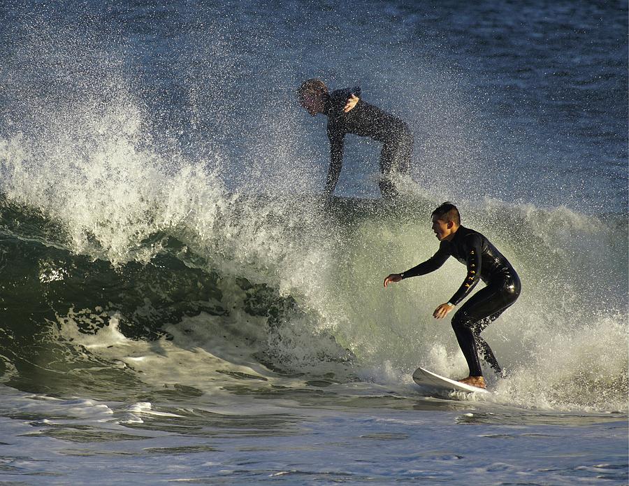 Surfing Photograph - Surfers Race by M Three Photos