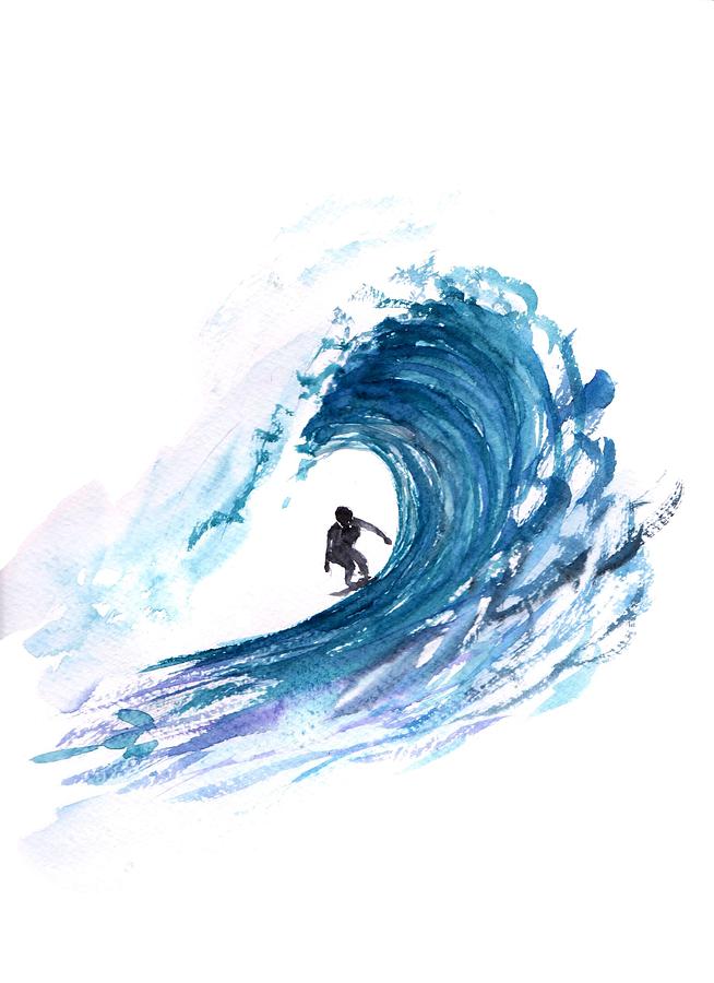 Surf Watercolor Print Painting Surfer Boy Ocean Art Poster Summer Beach Decor