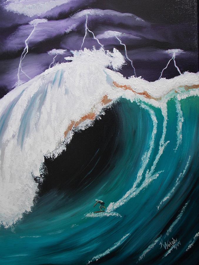 Surf Painting - Surfing a Storm by Kathern Ware