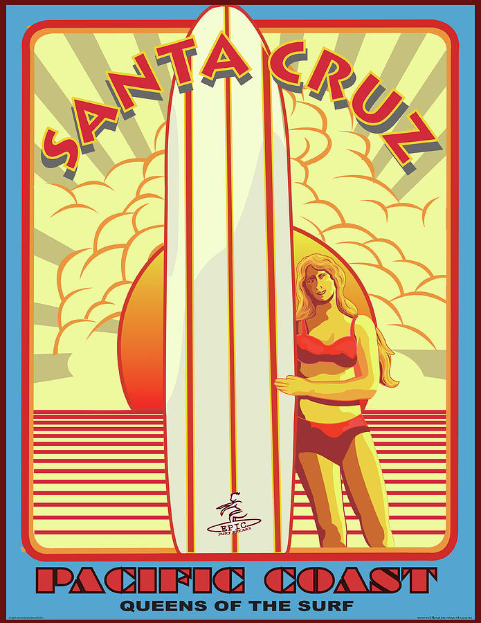 Surfing Pacific Coast Santa Cruz California Digital Art