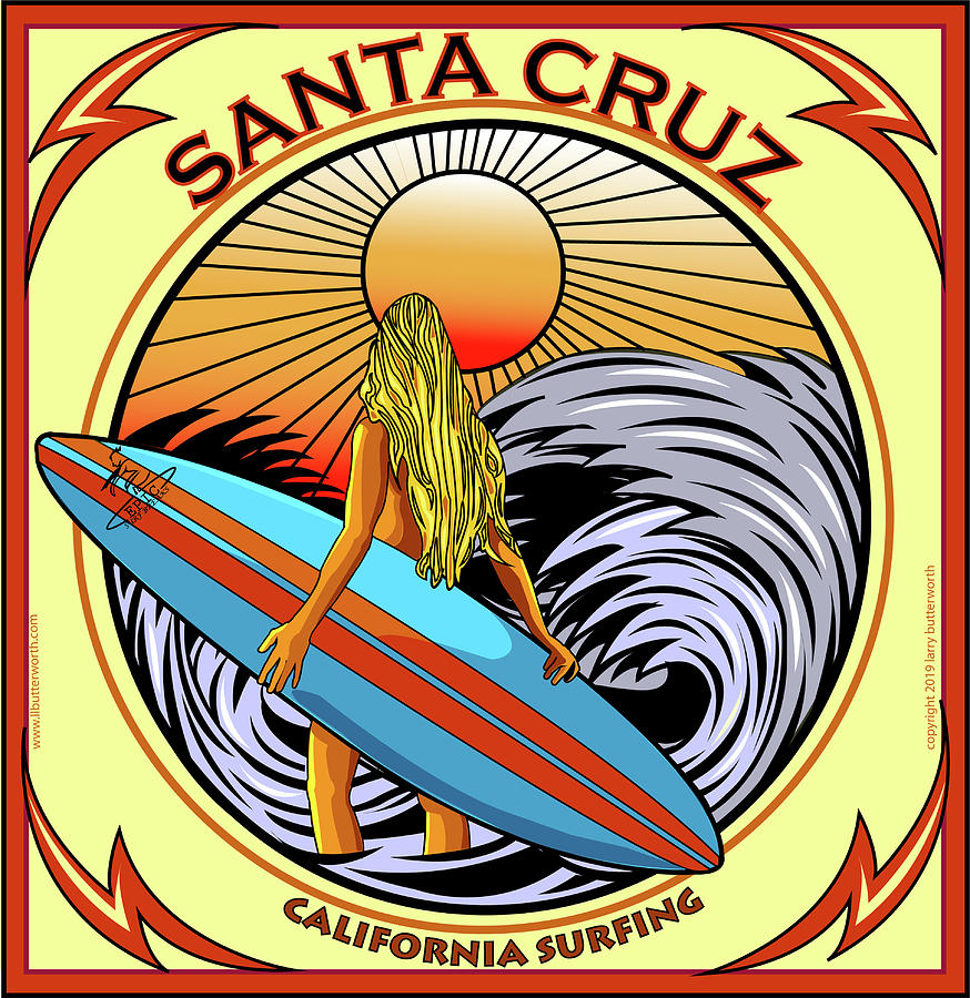 Surfing Santa Cruz California Digital Art by Larry Butterworth