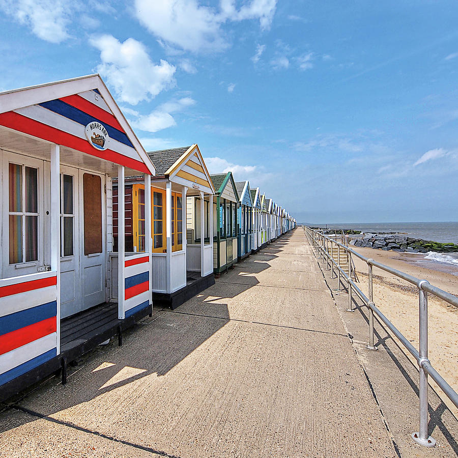 Summer Photograph - Surfs Up - Colorful Beach Huts - Square by Gill Billington