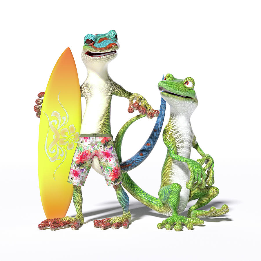Gecko Digital Art - Surfs Up Geckos by Betsy Knapp Gecko Digital Art - Surfs Up Geckos by Betsy Knapp