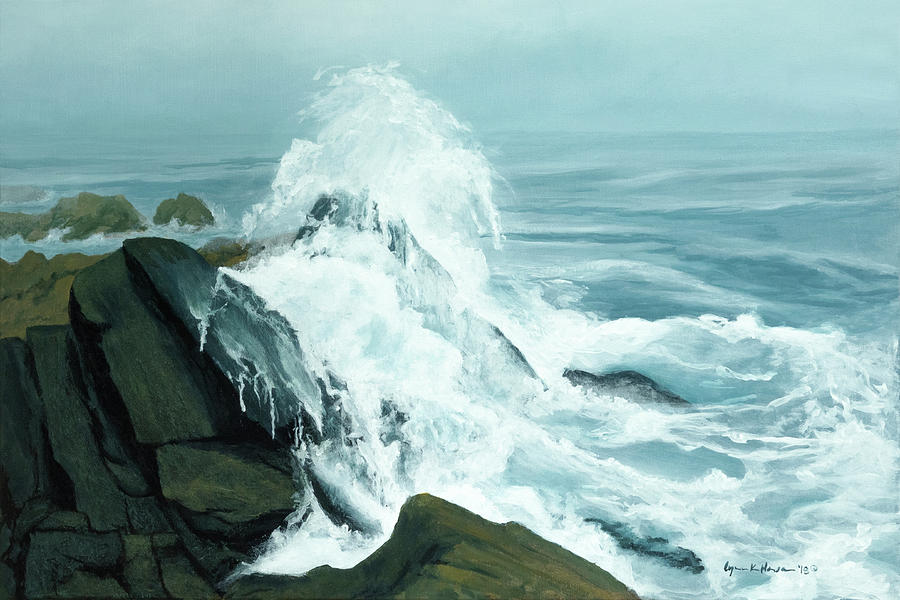 Surging Waves Break on Rocks Painting by Lynn Hansen