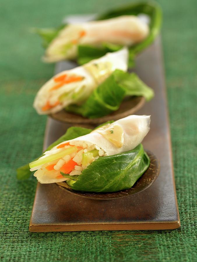 Surimi Crab And Vegetable Spring Rolls Photograph by Lawton
