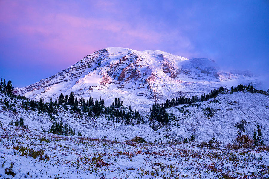 Surprise sunrise on Mount Rainier Photograph by Lynn Hopwood