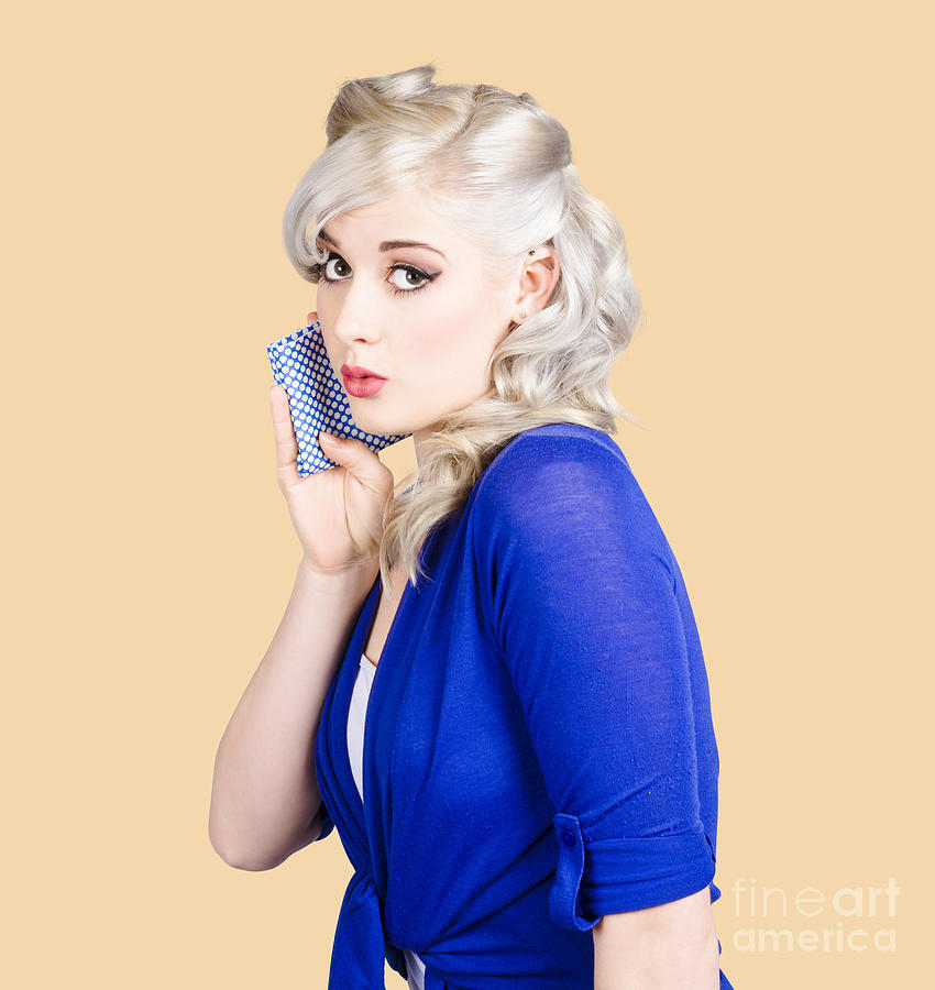 Surprised pin up girl with wash cloth Photograph by Jorgo Photography