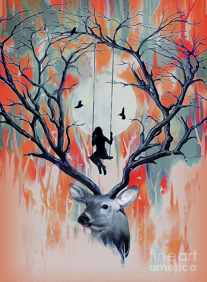 Surreal Deer art  Painting by Gull G