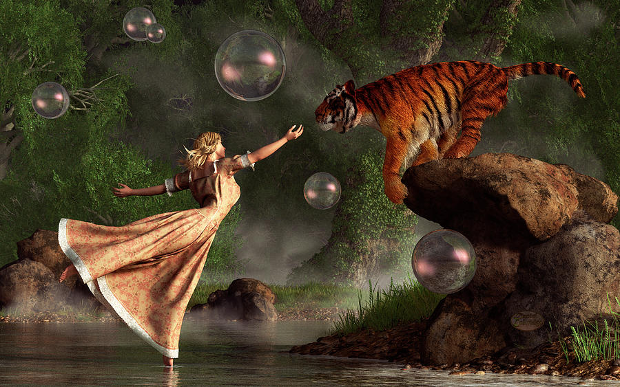 Surreal Tiger Bubble Water Dancer Painting by Daniel Eskridge - Fine ...