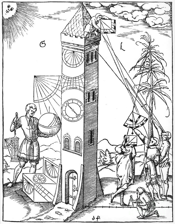 Surveying And Timekeeping, 1551 Drawing by Print Collector