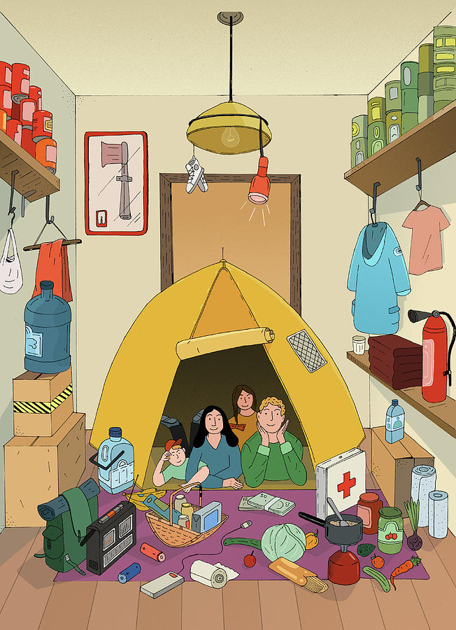 Survivalist Family Camping Indoors Photograph by Ikon Images Survivalist Family Camping Indoors Photograph by Ikon Images