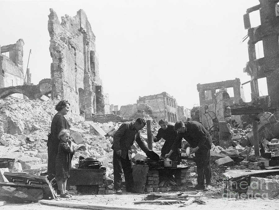 Survivors Cooking Amidst Nuremberg Ruins Photograph by Bettmann