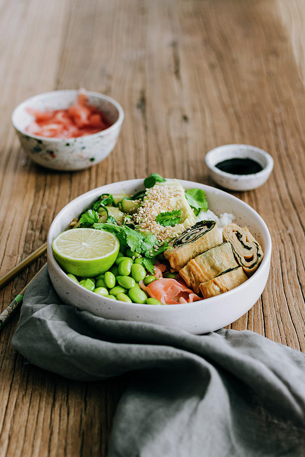 Sushi Bowl With Edamame And Omelette Photograph by Monika Rosa