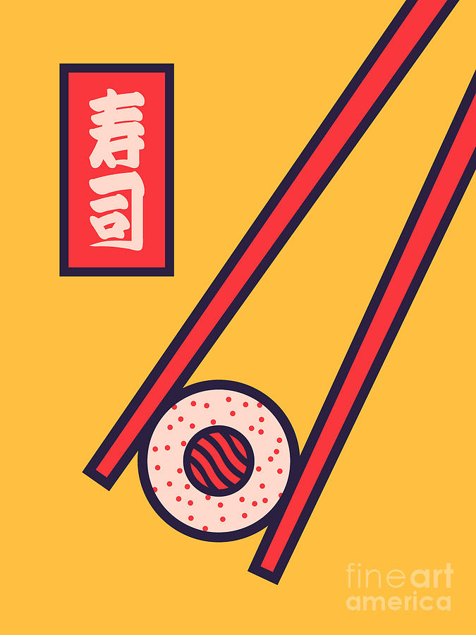Sushi Minimal Japanese Food Chopsticks - Yellow Digital Art by Organic Synthesis Sushi Minimal Japanese Food Chopsticks - Yellow Digital Art by Organic Synthesis