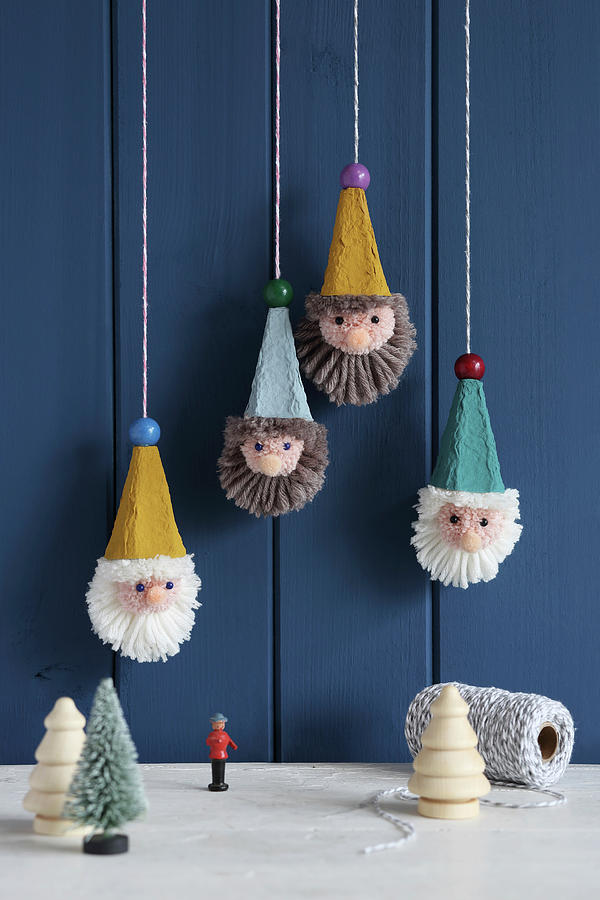 Suspended Gnome Decorations Handmade From Egg Boxes And Wool Photograph by Thordis Rggeberg
