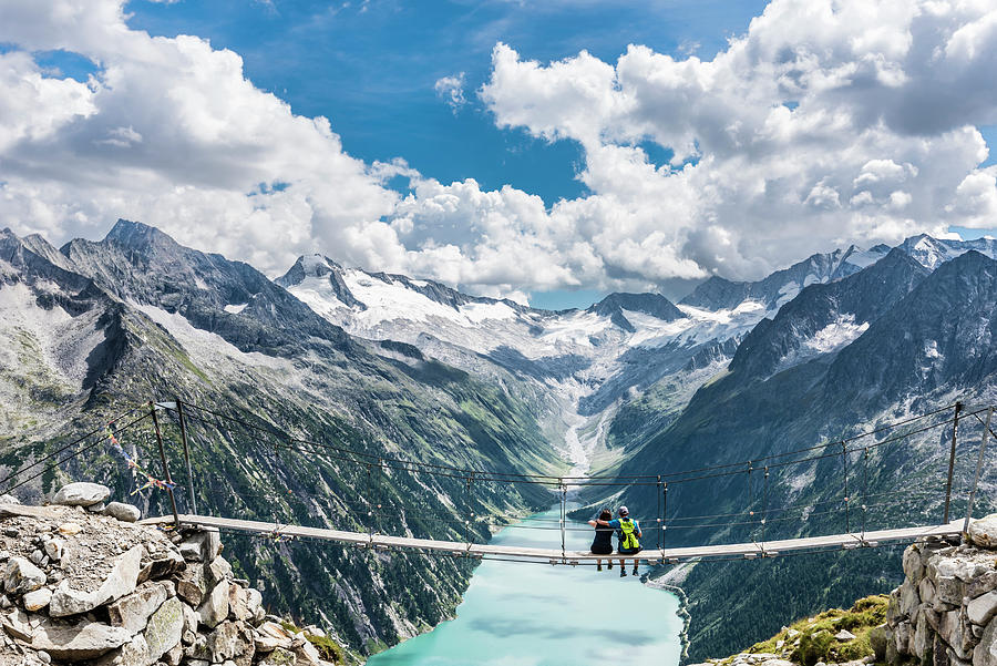 Suspension Bridge And Mountains Digital Art by Helge Bias