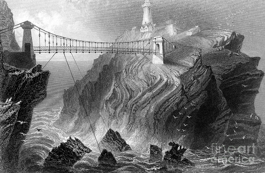 Black And White Drawing - Suspension Bridge To The South Stack by Print Collector