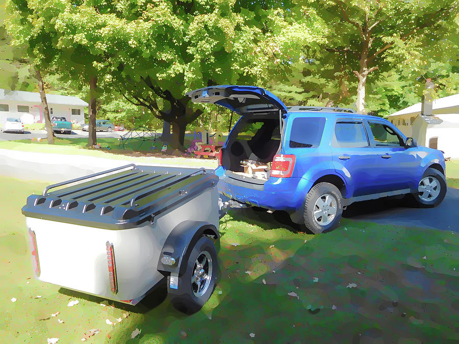 SUV with trailer Painting by Jeelan Clark