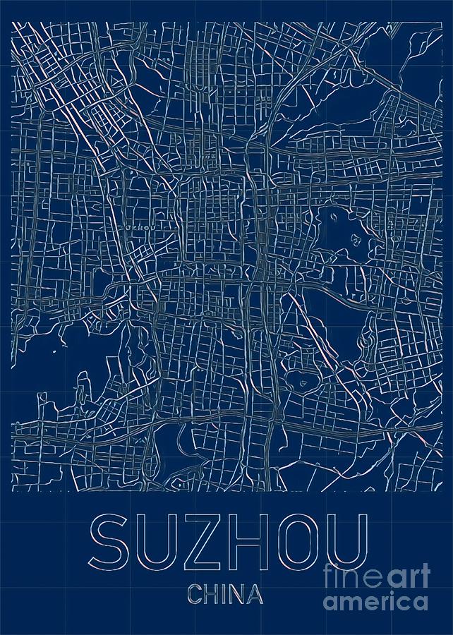 Suzhou Blueprint City Map Digital Art by HELGE Art Gallery